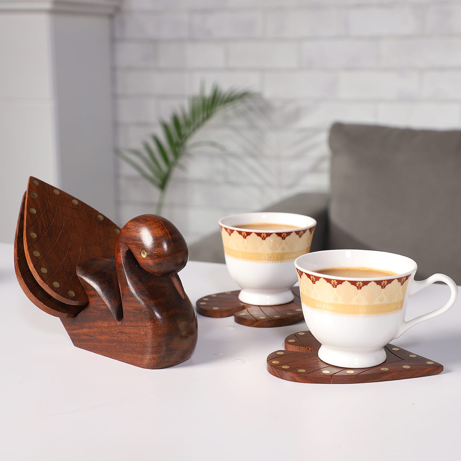 Set of 4 - Handcrafted Duck Wooden Coaster (Size 18x13x11Cm)