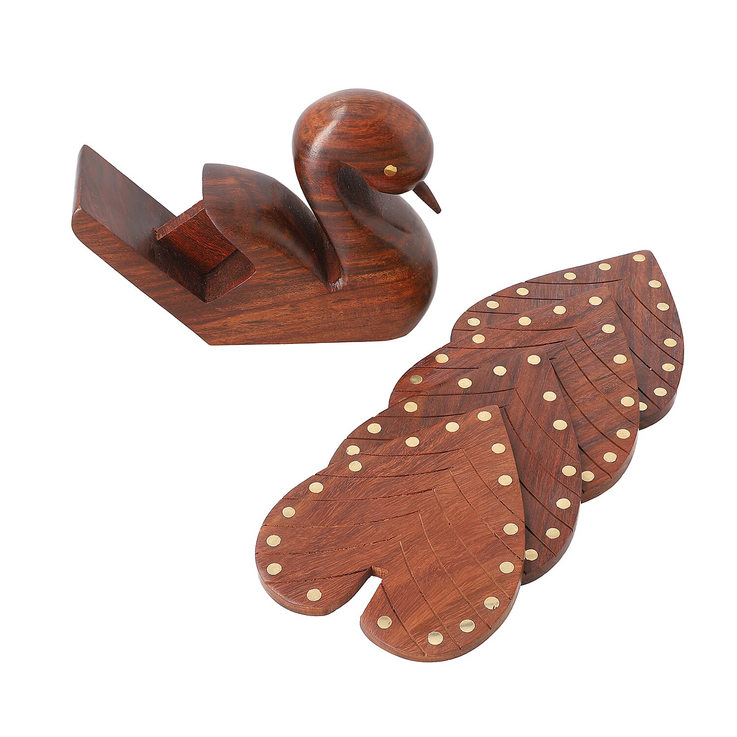 Set of 4 - Handcrafted Duck Wooden Coaster (Size 18x13x11Cm)