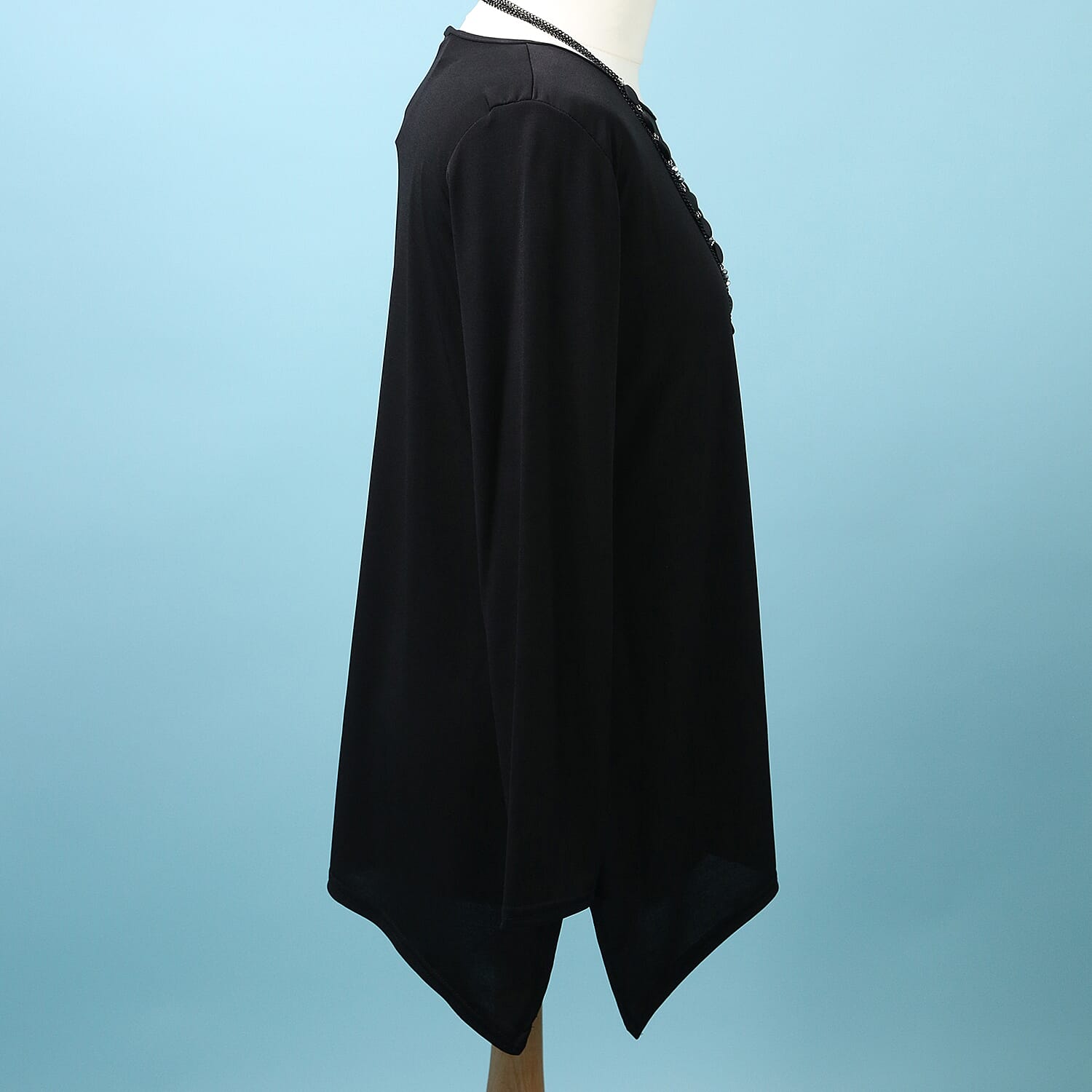 Pure and Natural Soft Long Sleeve Top with Matching 30 Inch Necklace in Black (Length:70cm)