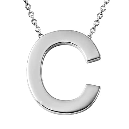 C-INITIAL Pendant with 20-inch Chain with Lobster Clasp in Silver