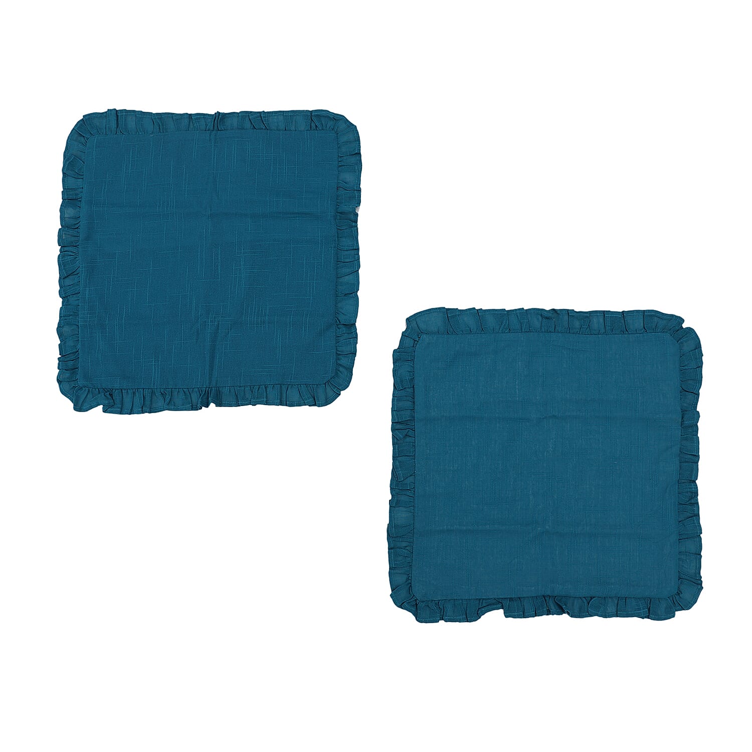 Set of 2  Cottton Linen Solid Cushion Cover with Ruffled Flange - Teal