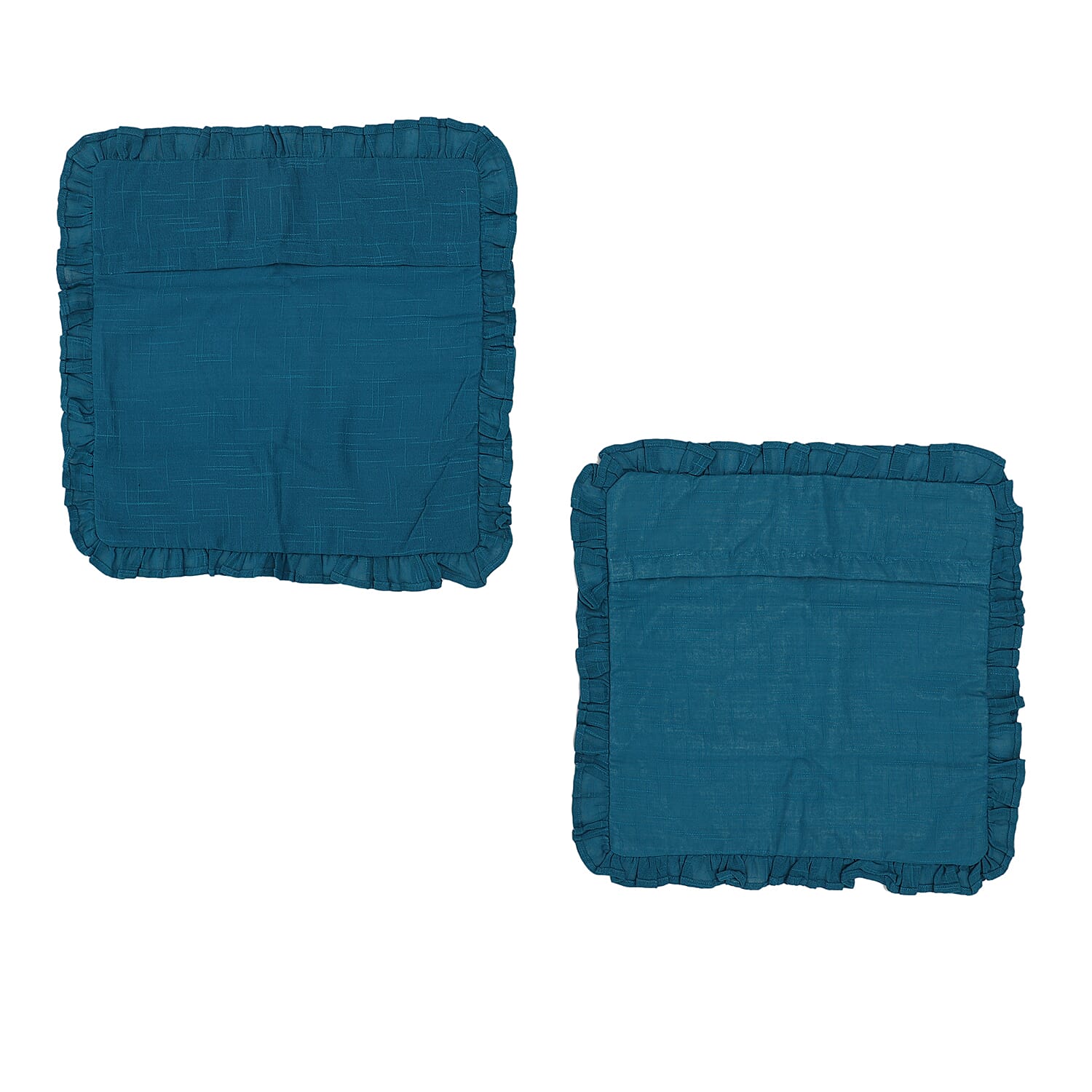 Set of 2  Cottton Linen Solid Cushion Cover with Ruffled Flange - Teal
