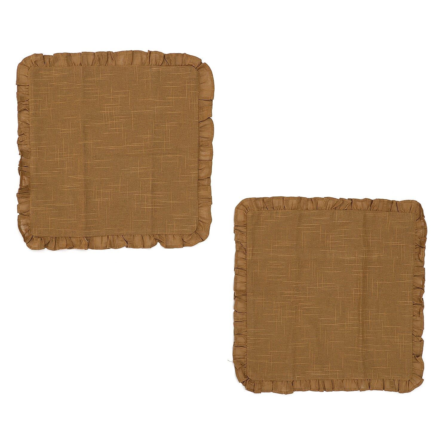 Set of 2 - Cotton Linen Solid Cushion Cover with Ruffled Flange (Size - 45x4 Cm) - Light Brown