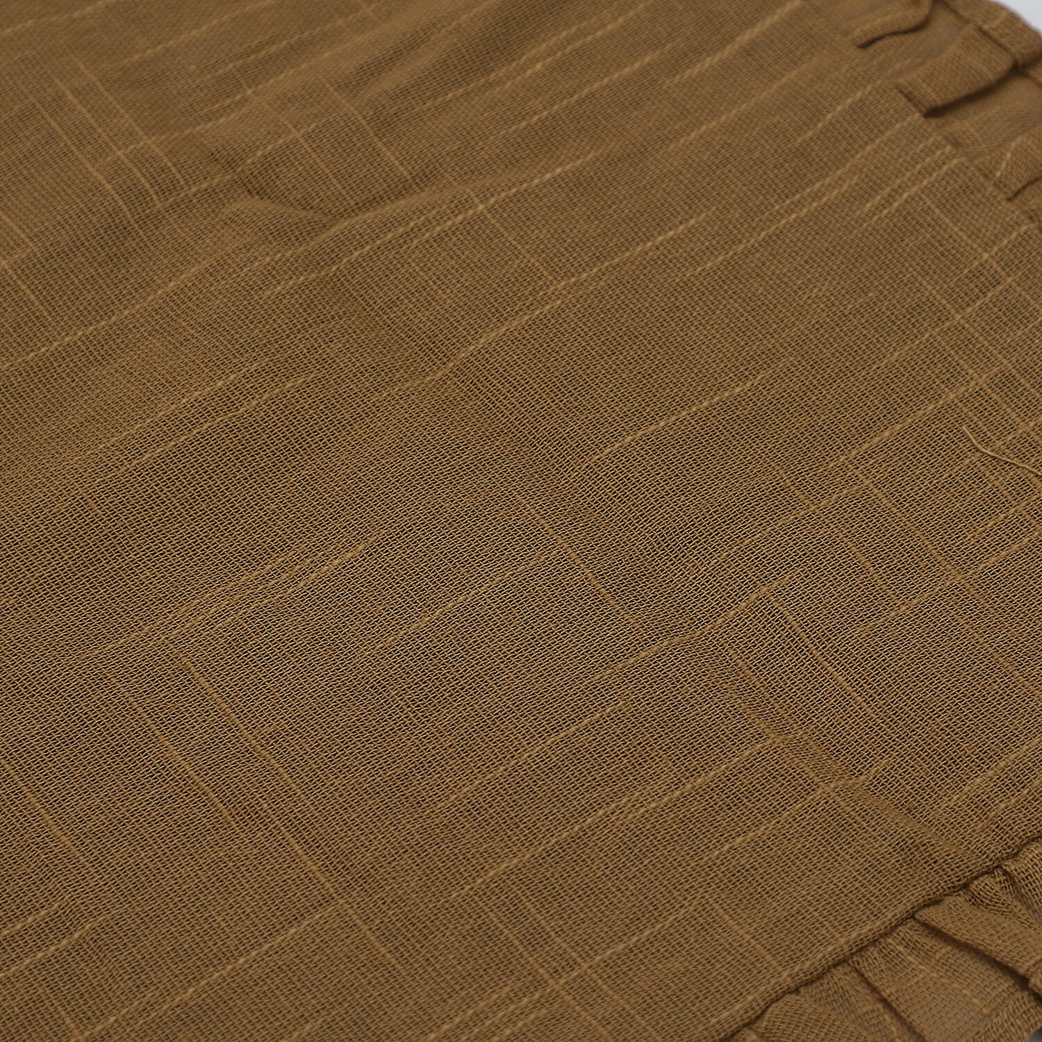 Set of 2 - Cotton Linen Solid Cushion Cover with Ruffled Flange (Size - 45x4 Cm) - Light Brown