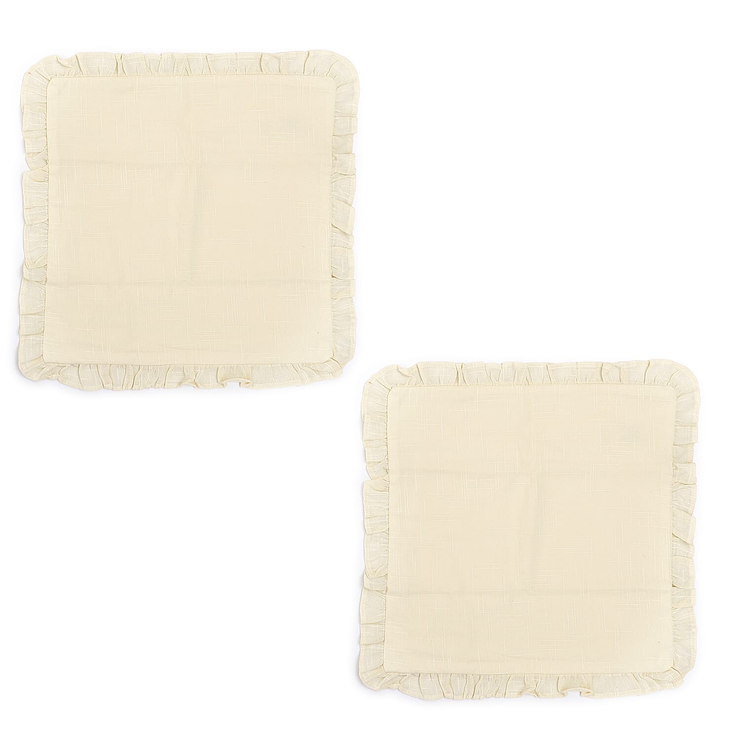 Set of 2 Cotton Linen Solid Cushion Cover with Ruffled Flange (Size - 45x4 Cm) - Butter Cream