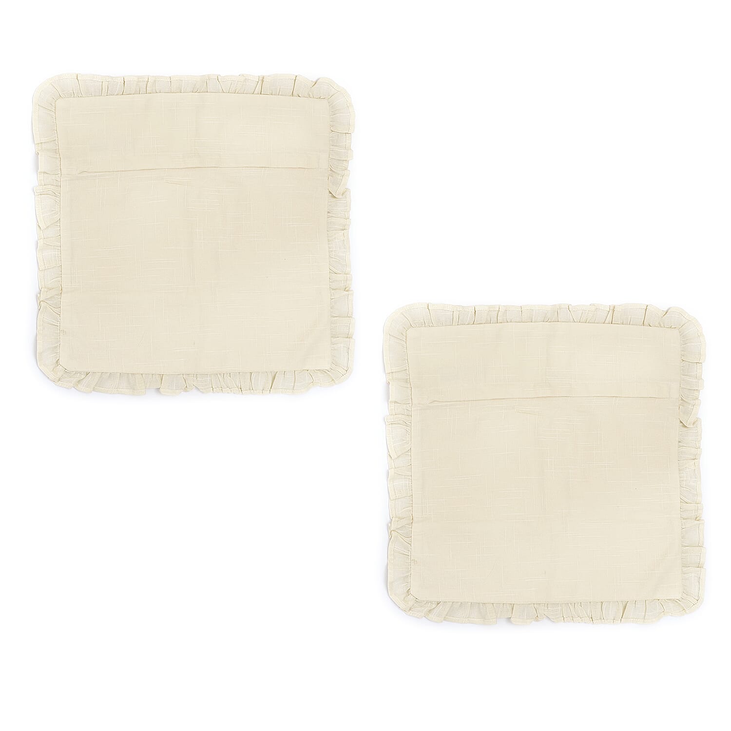 Set of 2 Cotton Linen Solid Cushion Cover with Ruffled Flange (Size - 45x4 Cm) - Butter Cream