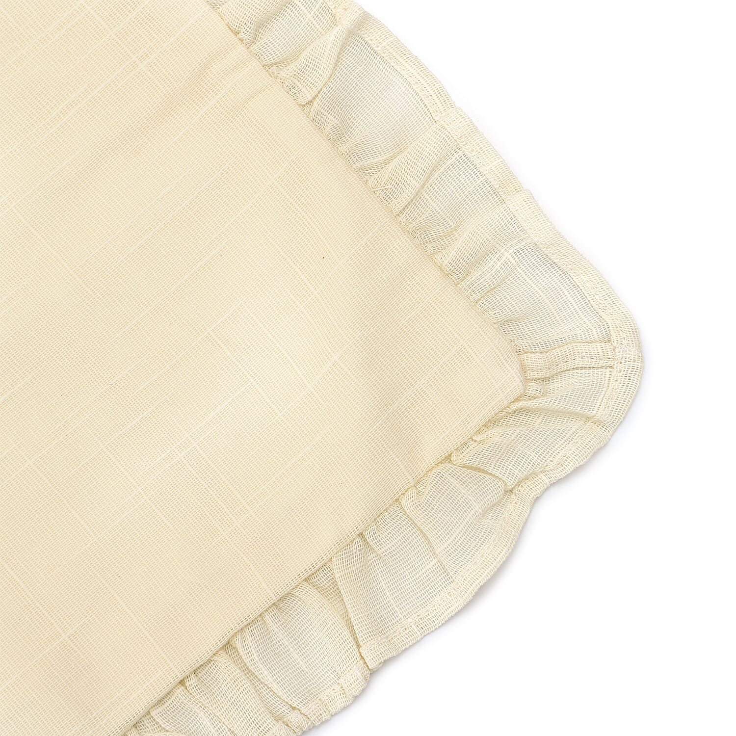 Set of 2 Cotton Linen Solid Cushion Cover with Ruffled Flange (Size - 45x4 Cm) - Butter Cream
