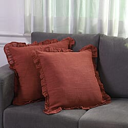 Set of 2  Cottton Linen Solid Cushion Cover with Ruffled Flange - Teal