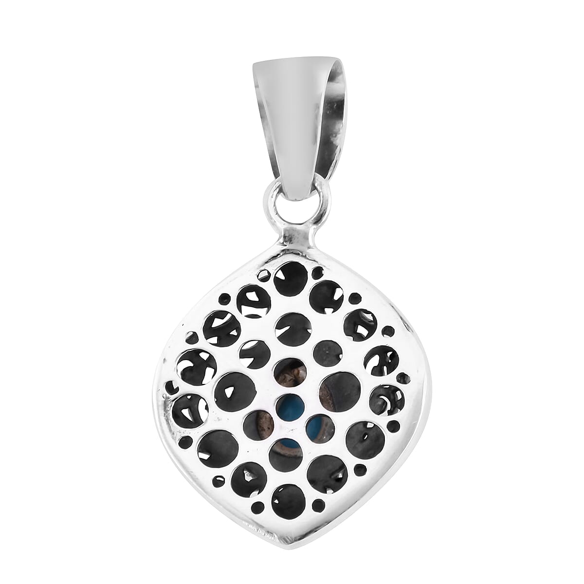 Royal Bali Collection Arizona Sleeping Beauty Turquoise Diamond Pendant in Sterling Silver 1.57 Ct.