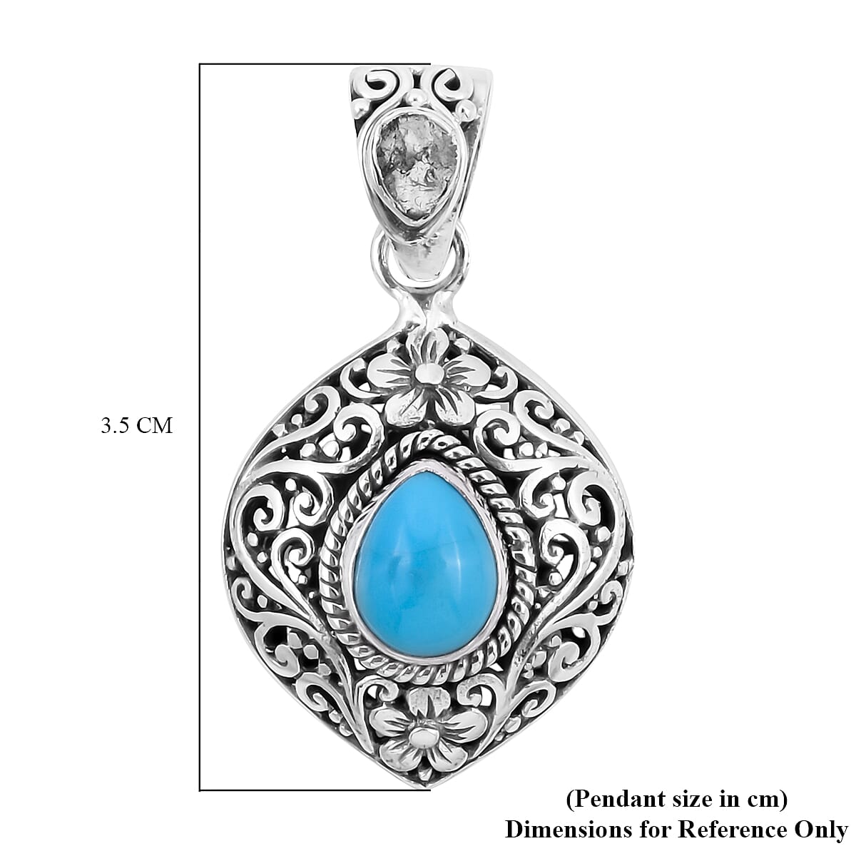 Royal Bali Collection Arizona Sleeping Beauty Turquoise Diamond Pendant in Sterling Silver 1.57 Ct.