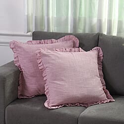 Set of 2  Cottton Linen Solid Cushion Cover with Ruffled Flange - Teal