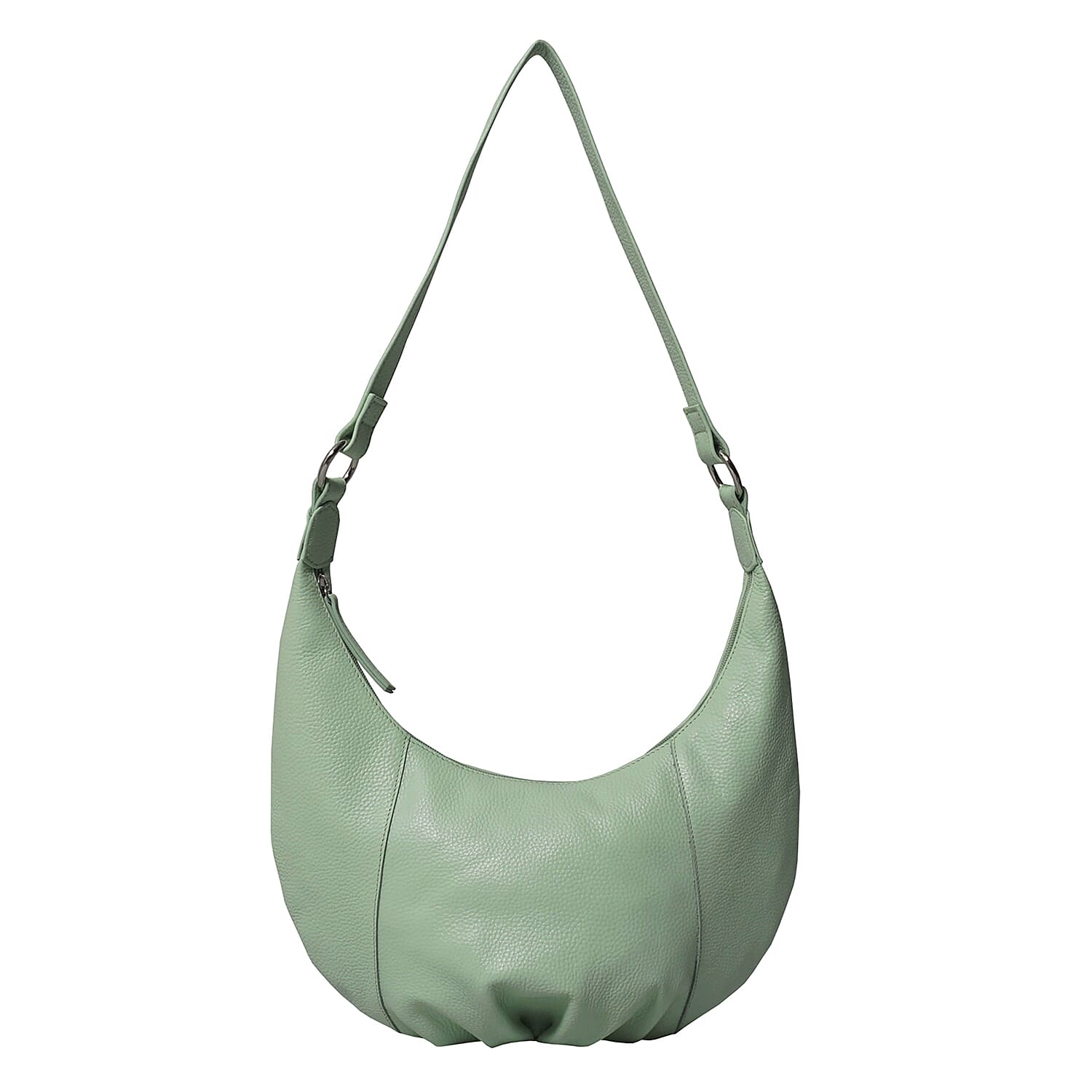 Luna Genuine Pebble Grain Leather Hobo Shoulder Bag - Mint Green