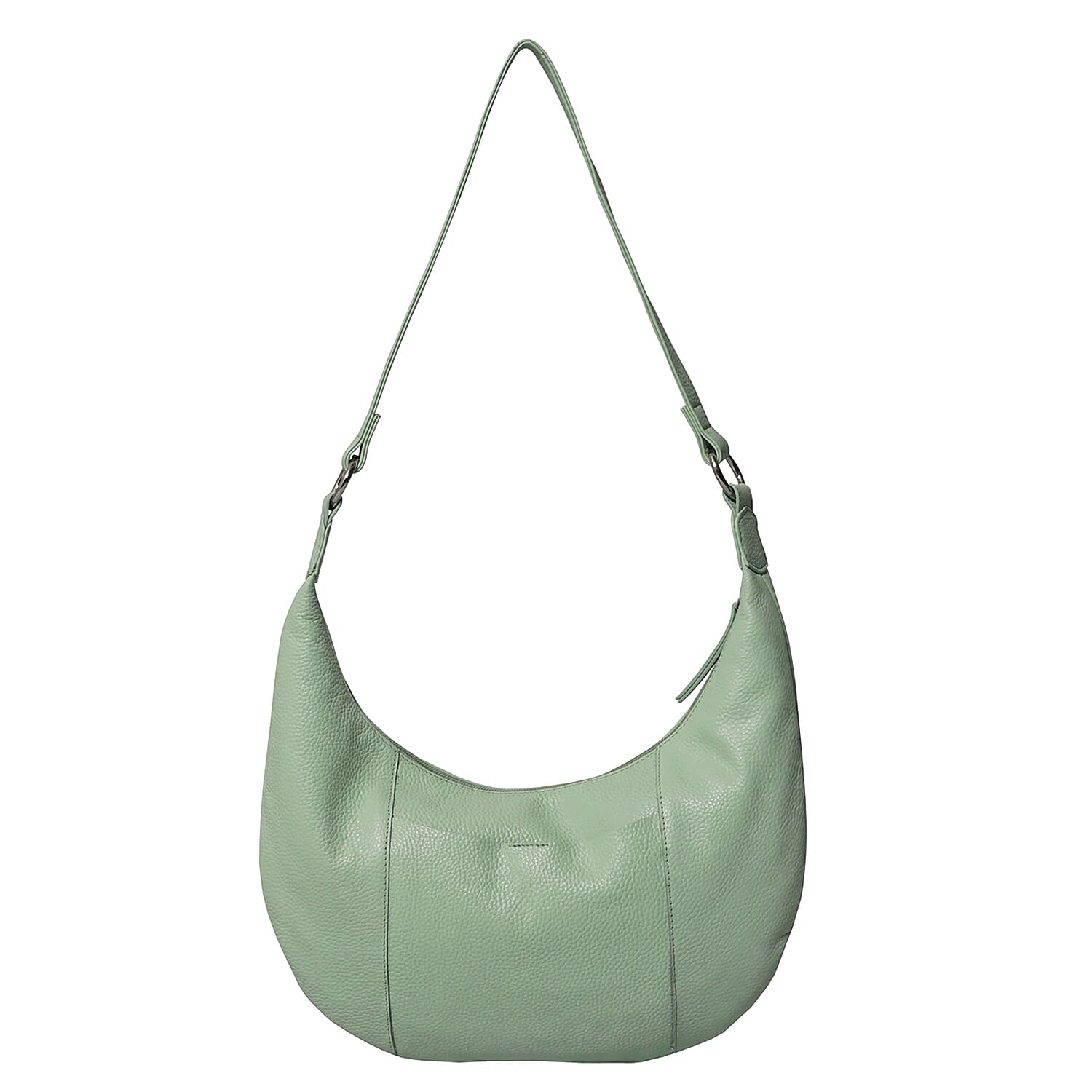 Luna Genuine Pebble Grain Leather Hobo Shoulder Bag - Mint Green