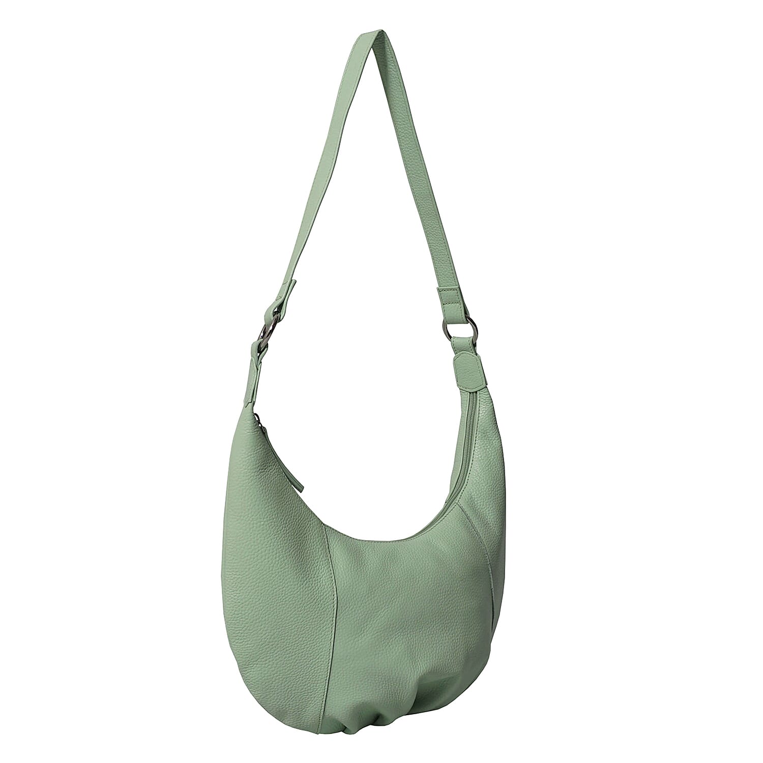 Luna Genuine Pebble Grain Leather Hobo Shoulder Bag - Mint Green