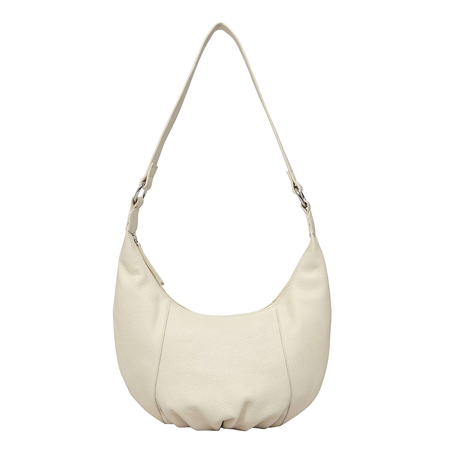 Luna Genuine Pebble Grain Leather Hobo Shoulder Bag - Off White