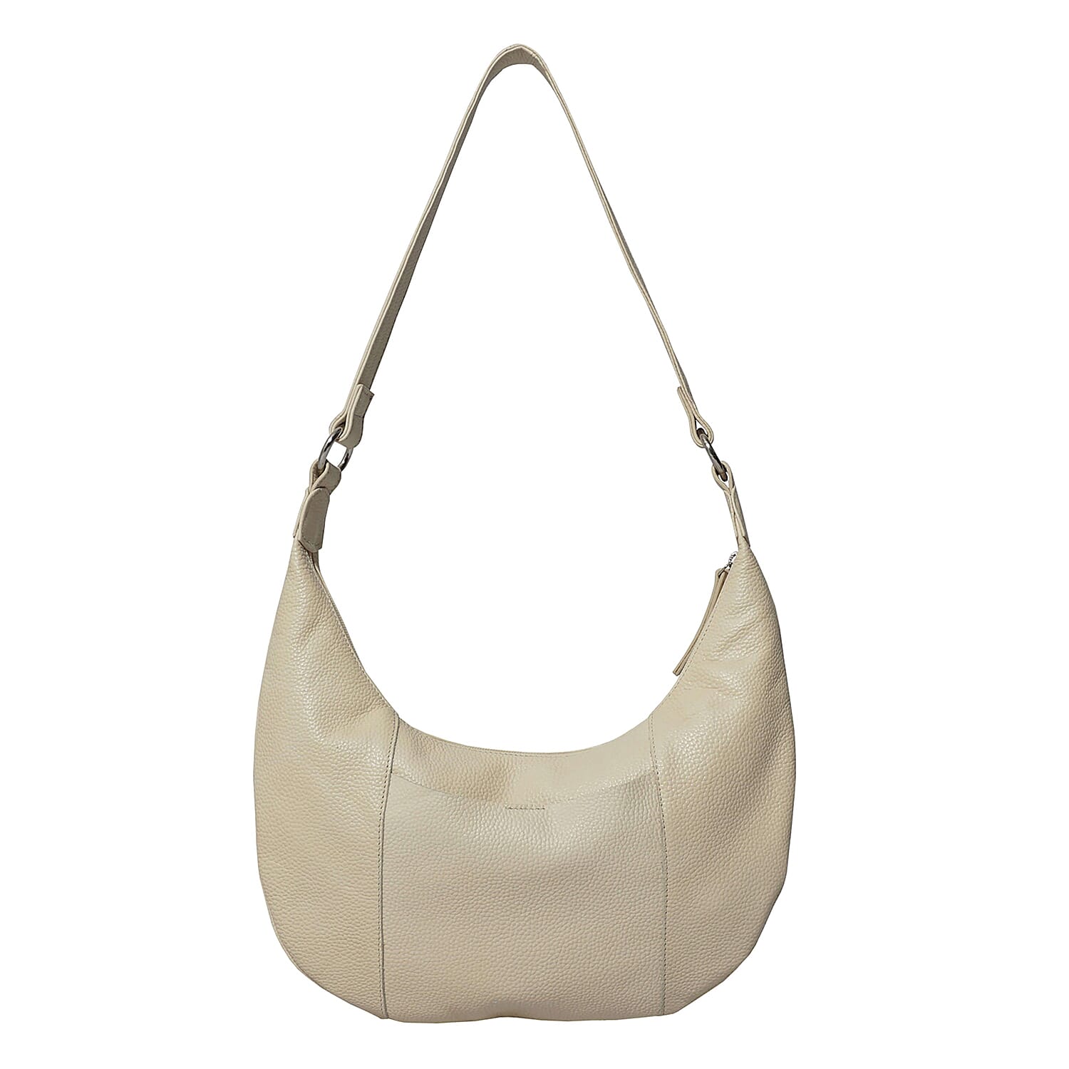 Luna Genuine Pebble Grain Leather Hobo Shoulder Bag - Off White