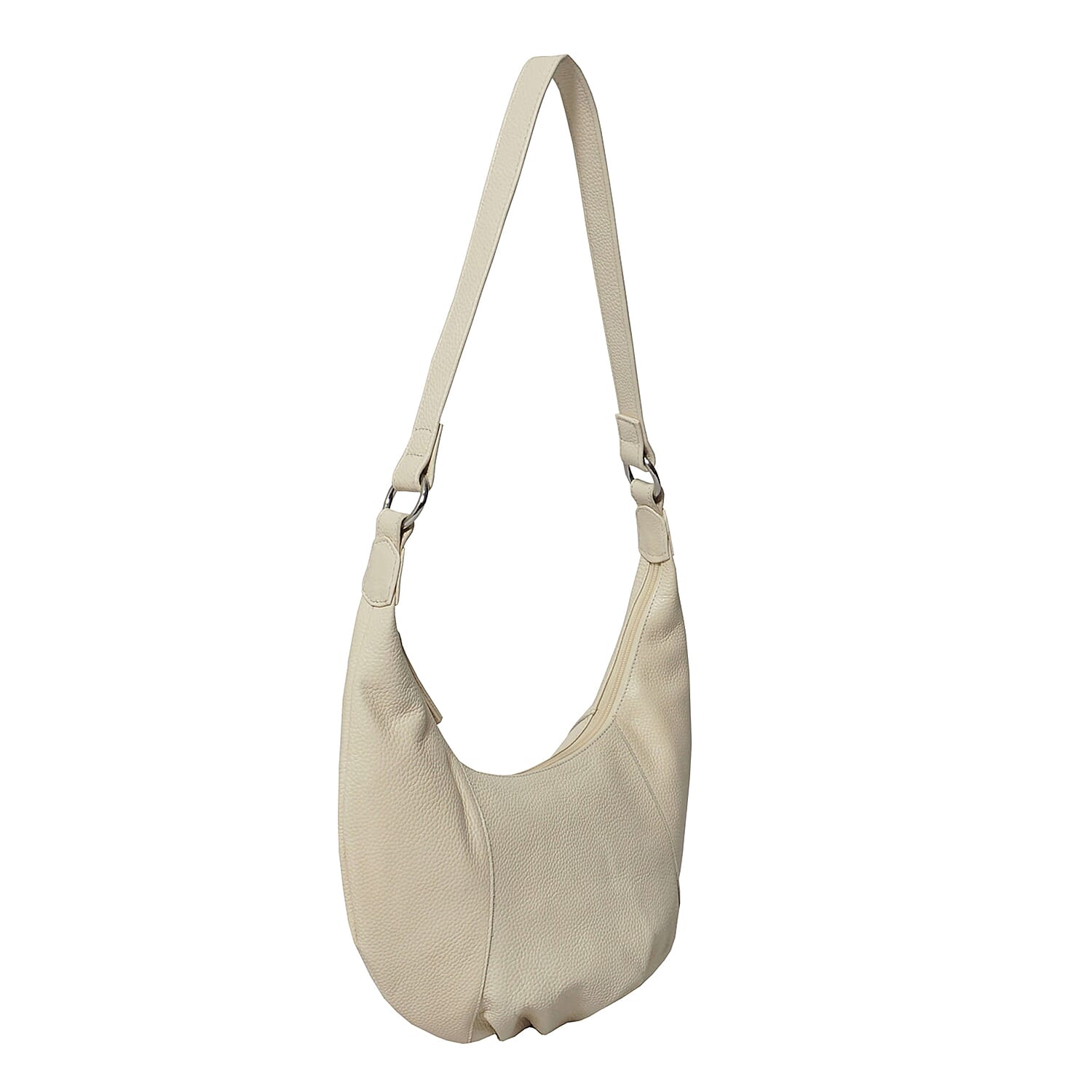 Luna Genuine Pebble Grain Leather Hobo Shoulder Bag - Off White
