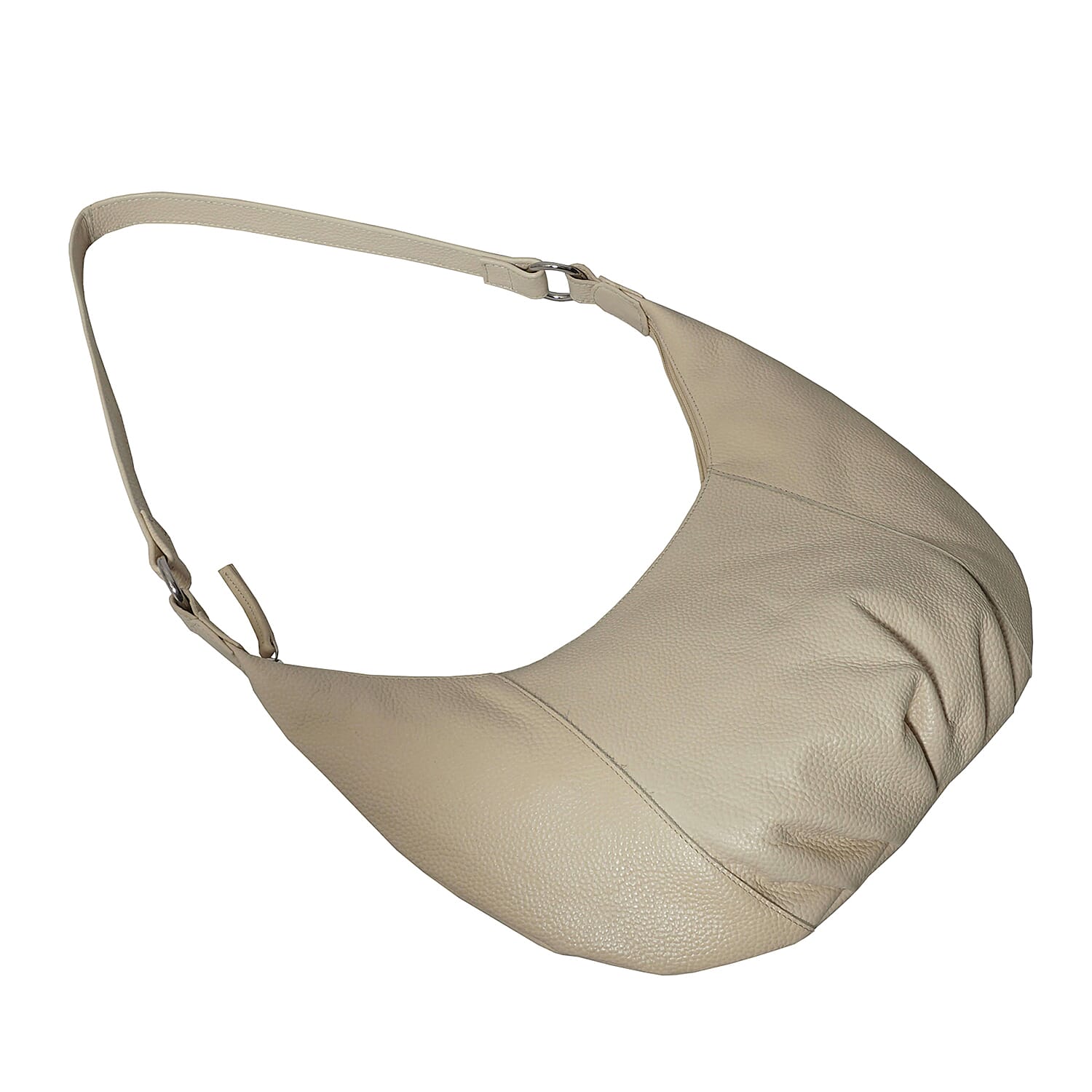 Luna Genuine Pebble Grain Leather Hobo Shoulder Bag - Off White