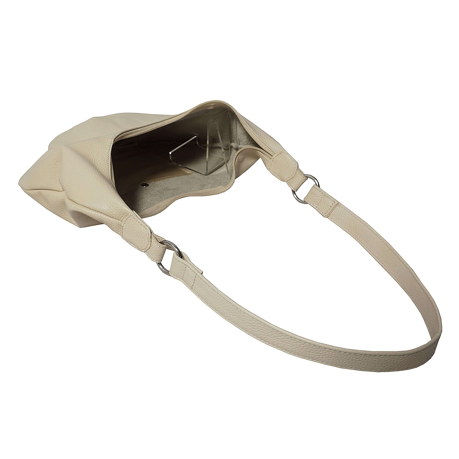 Luna Genuine Pebble Grain Leather Hobo Shoulder Bag - Off White