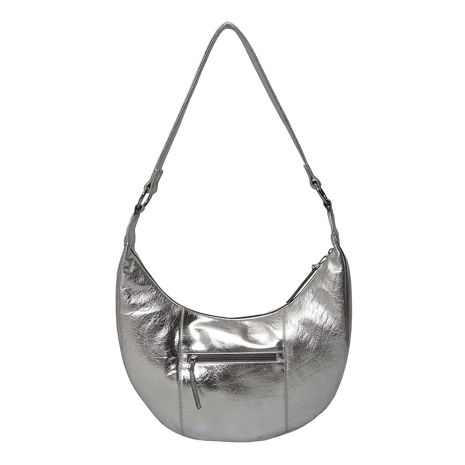 ASSOTS LONDON Layla Genuine Leather Fully Lined Hobo Shoulder Bag - Silver