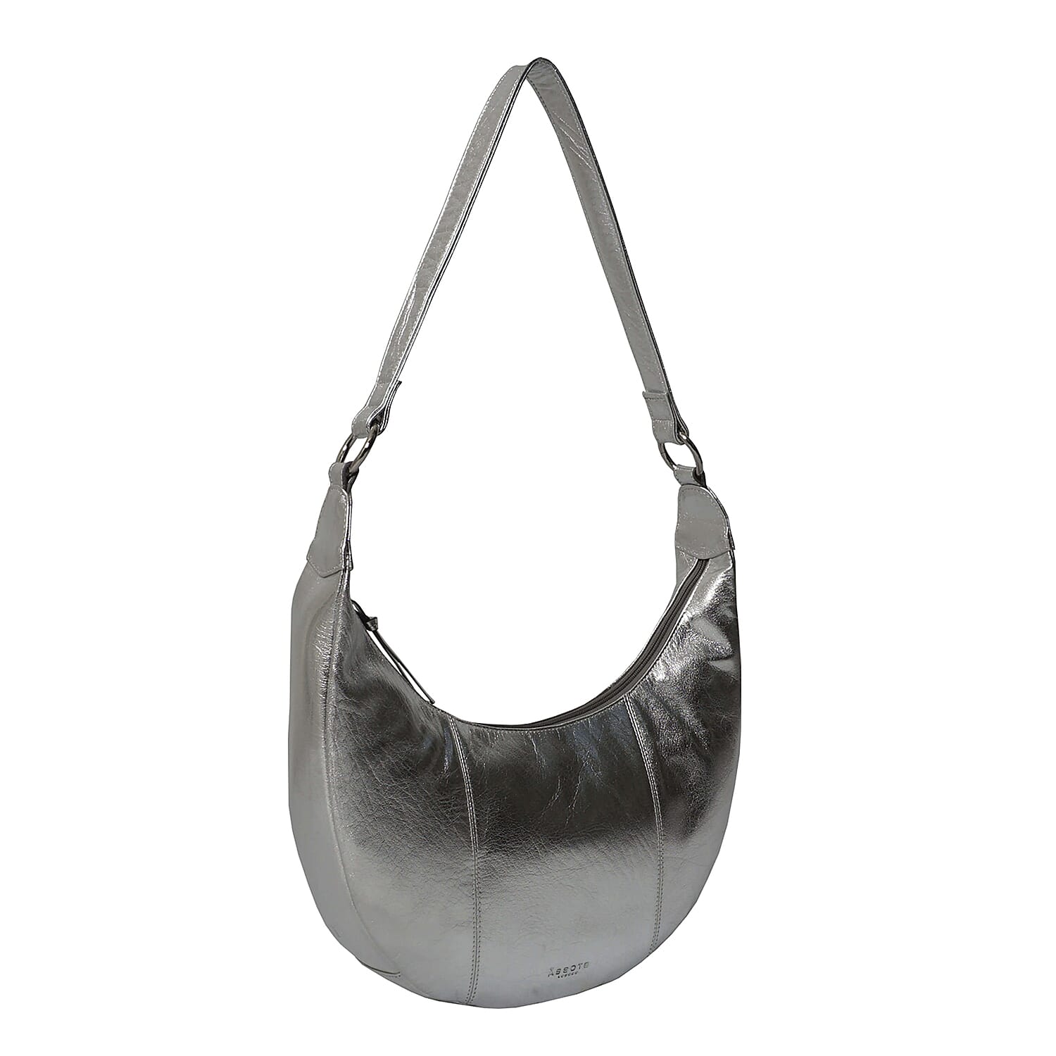 ASSOTS LONDON Layla Genuine Leather Fully Lined Hobo Shoulder Bag - Silver
