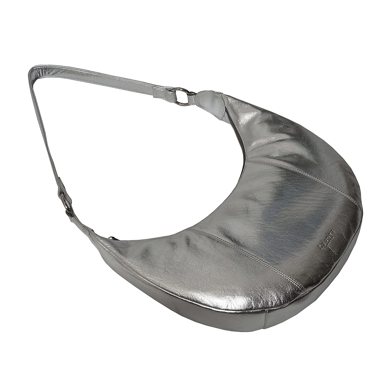 ASSOTS LONDON Layla Genuine Leather Fully Lined Hobo Shoulder Bag - Silver