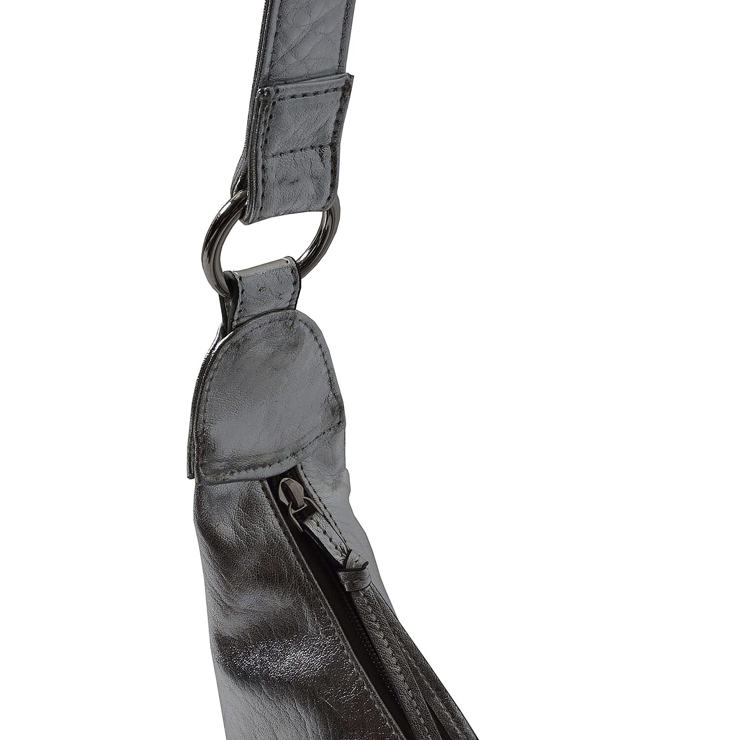 ASSOTS LONDON Layla Genuine Leather Fully Lined Hobo Shoulder Bag - Silver