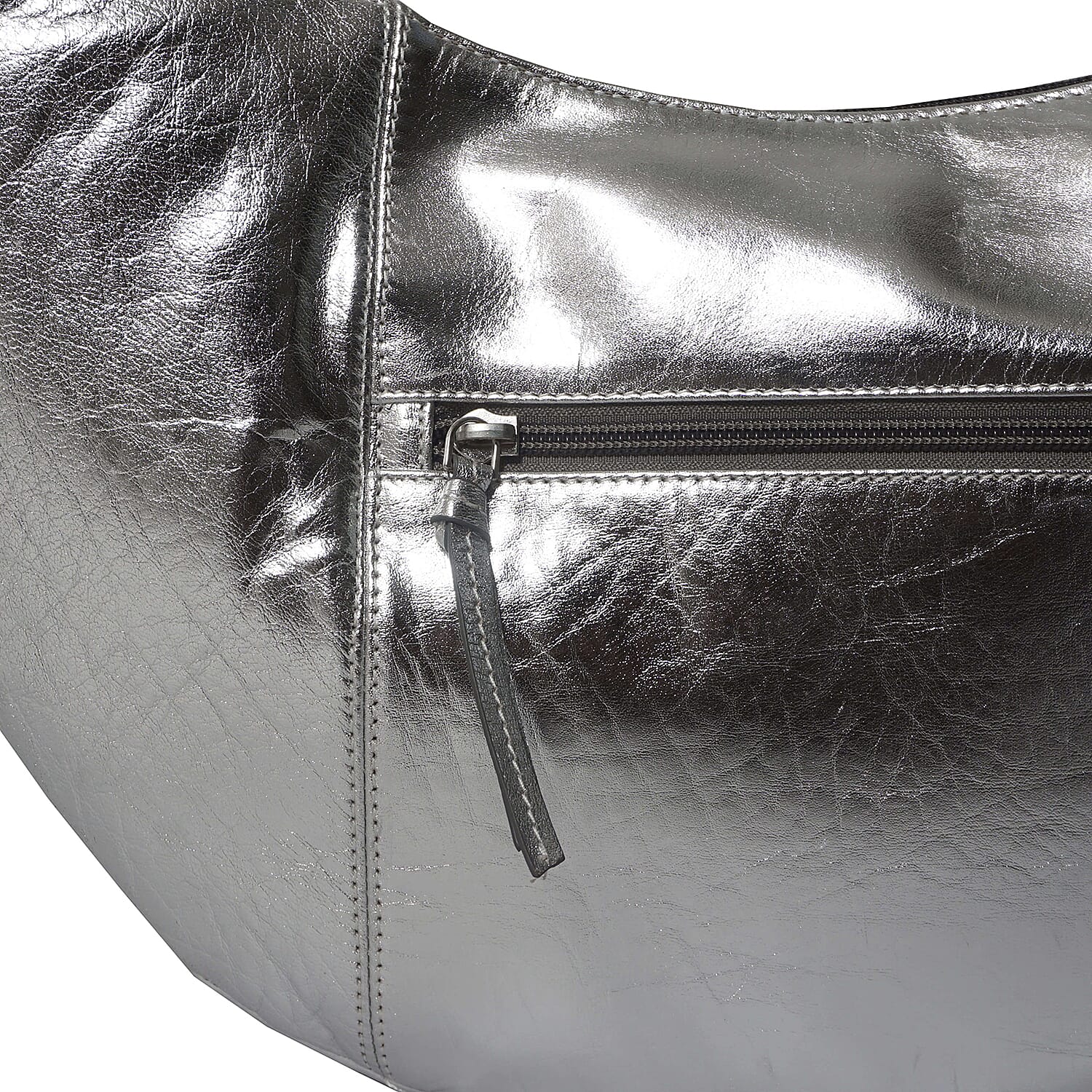 ASSOTS LONDON Layla Genuine Leather Fully Lined Hobo Shoulder Bag - Silver