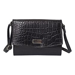 ASSOTS LONDON Matilda Genuine Croc Leather Fully Lined Organiser Crossbody Bag - Black