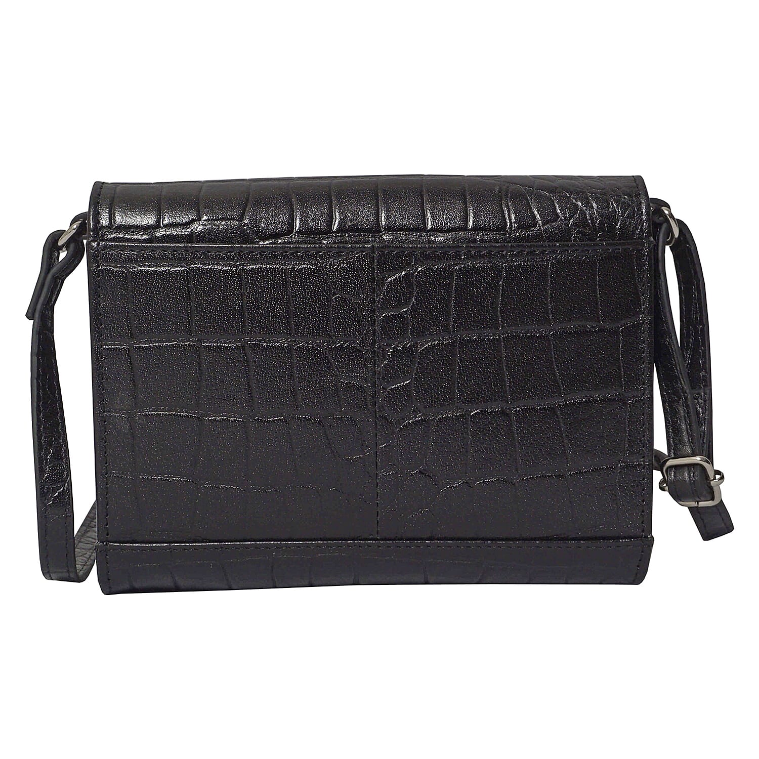 ASSOTS LONDON Matilda Genuine Croc Leather Fully Lined Organiser Crossbody Bag - Black