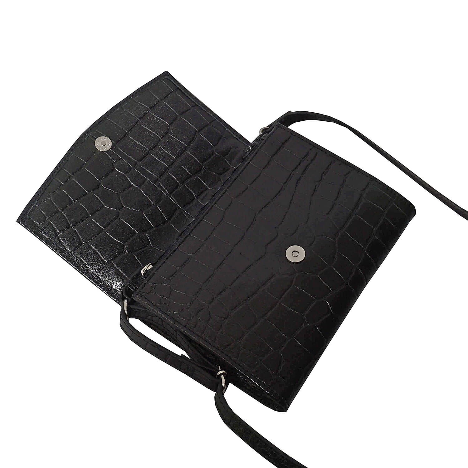 ASSOTS LONDON Matilda Genuine Croc Leather Fully Lined Organiser Crossbody Bag - Black
