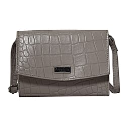 ASSOTS LONDON Matilda Genuine Croc Leather Fully Lined Organiser Crossbody Bag - Ice Grey