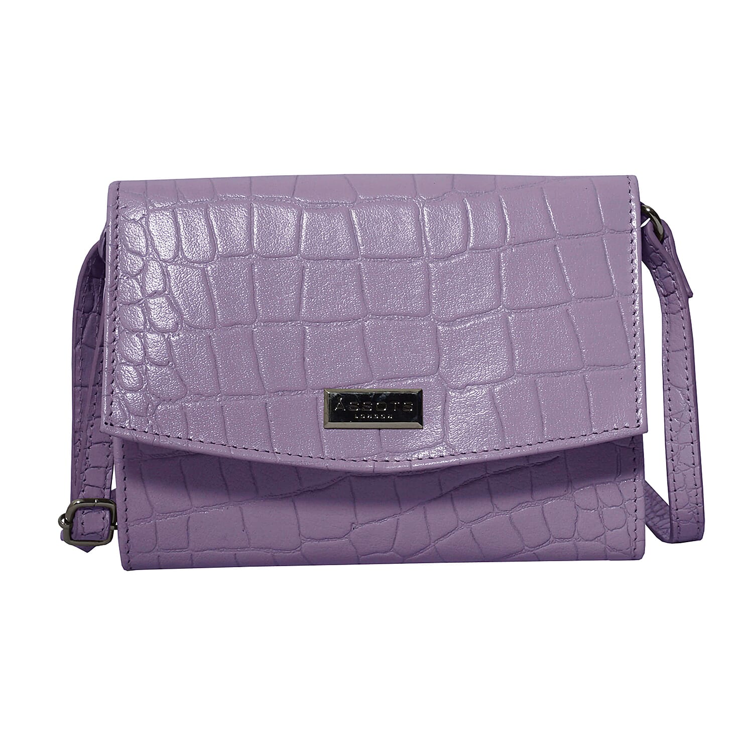 ASSOTS LONDON Matilda Genuine Leather Fully Lined Organiser Crossbody Bag - Lilac