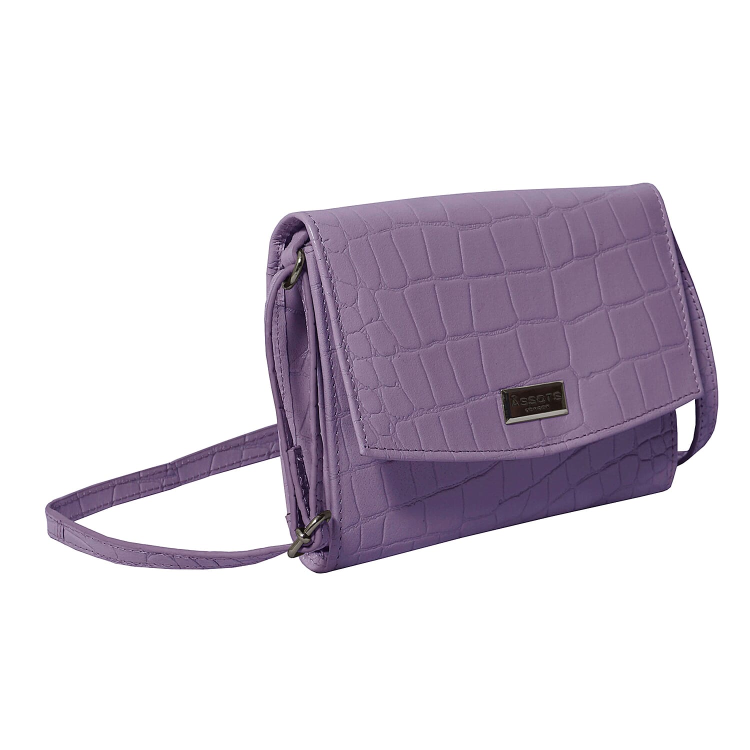 ASSOTS LONDON Matilda Genuine Leather Fully Lined Organiser Crossbody Bag - Lilac