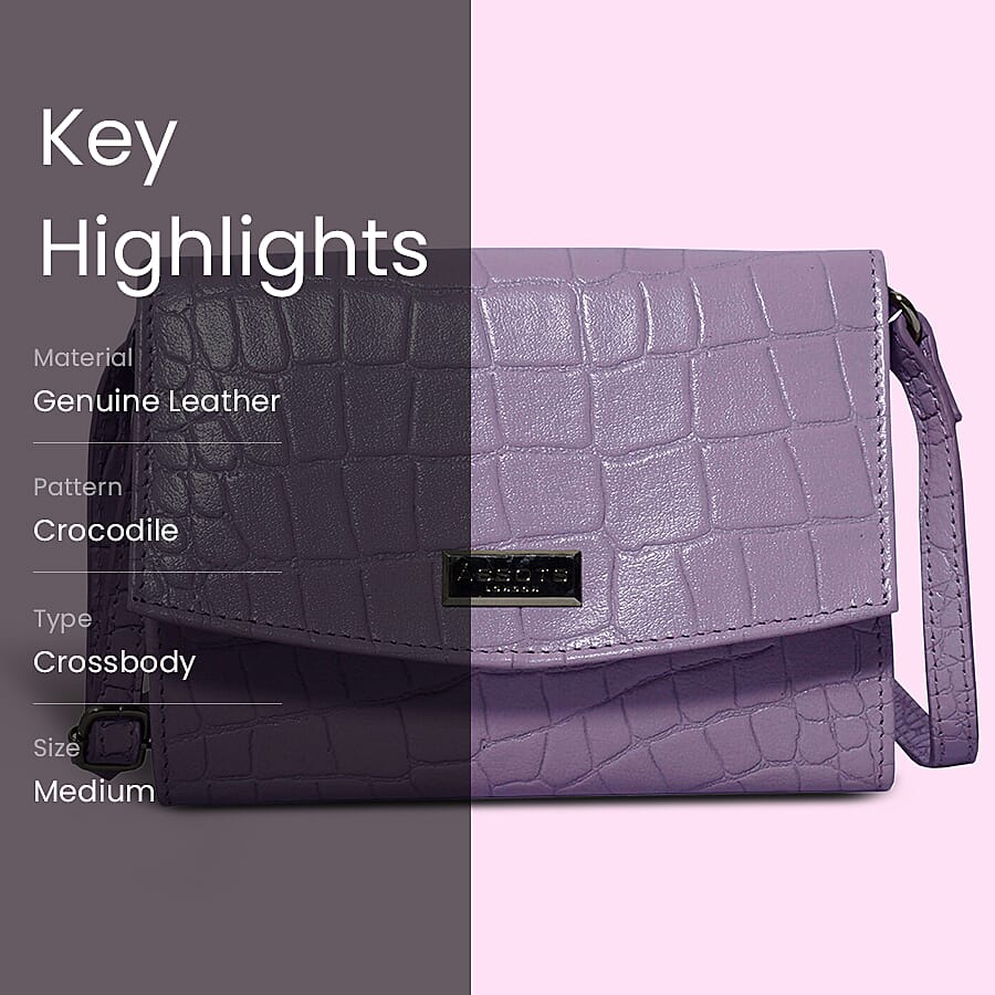 ASSOTS LONDON Matilda Genuine Leather Fully Lined Organiser Crossbody Bag - Lilac