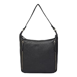 ASSOTS LONDON Pamela Genuine Pebble Grain Leather Hobo Shoulder Bag - Black