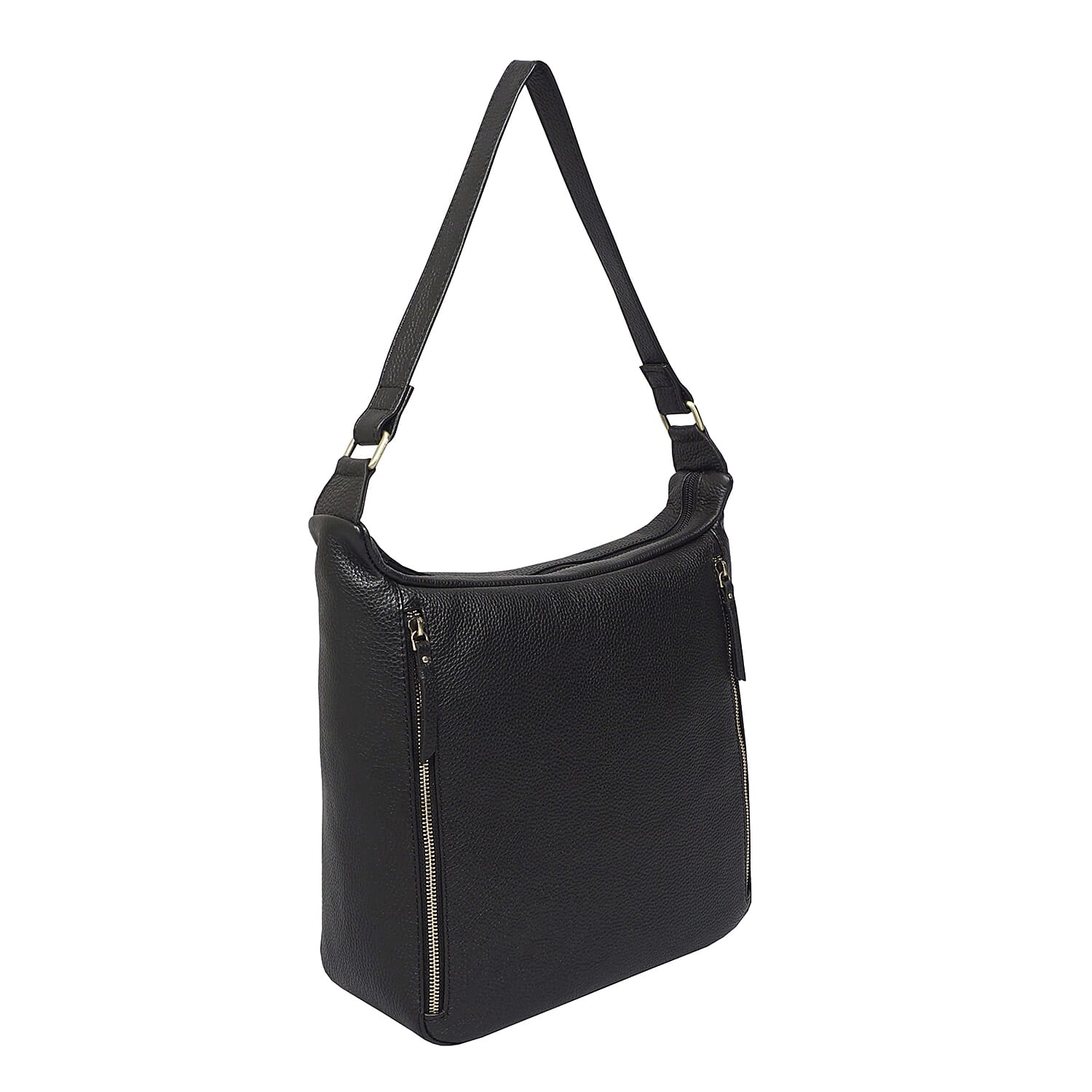 ASSOTS LONDON Pamela Genuine Pebble Grain Leather Hobo Shoulder Bag - Black