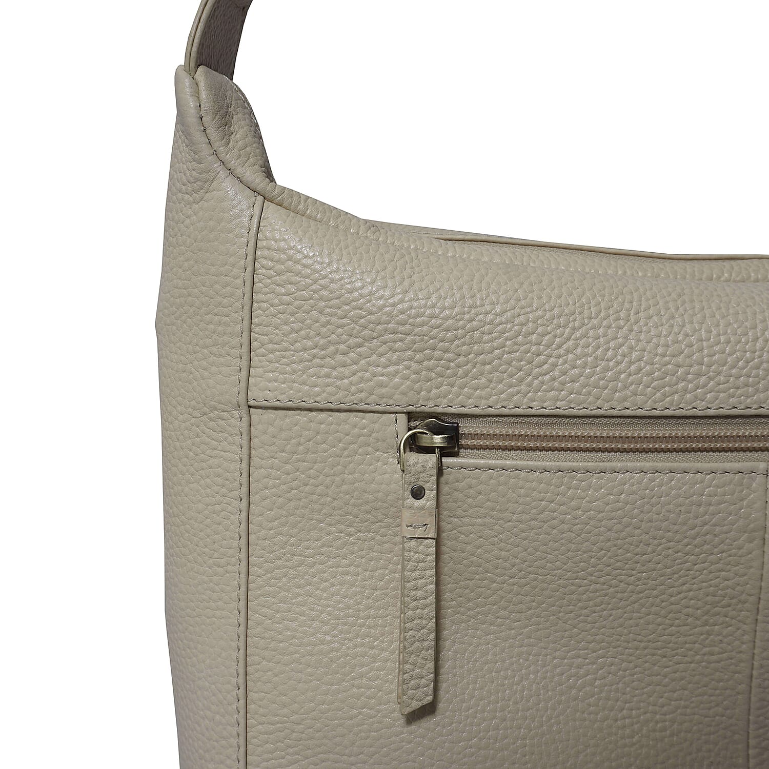 ASSOTS LONDON Pamela Genuine Pebble Grain Leather Hobo Shoulder Bag - Off White