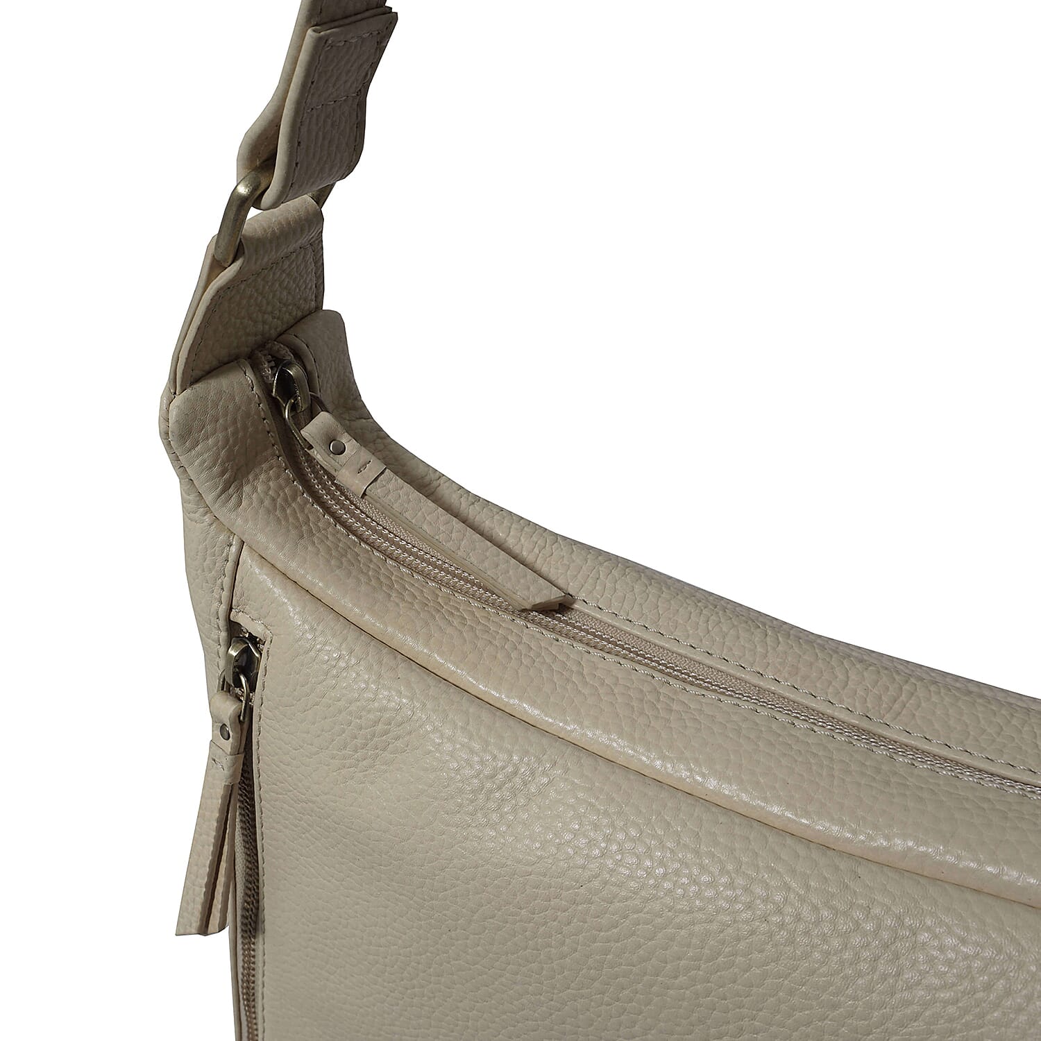ASSOTS LONDON Pamela Genuine Pebble Grain Leather Hobo Shoulder Bag - Off White