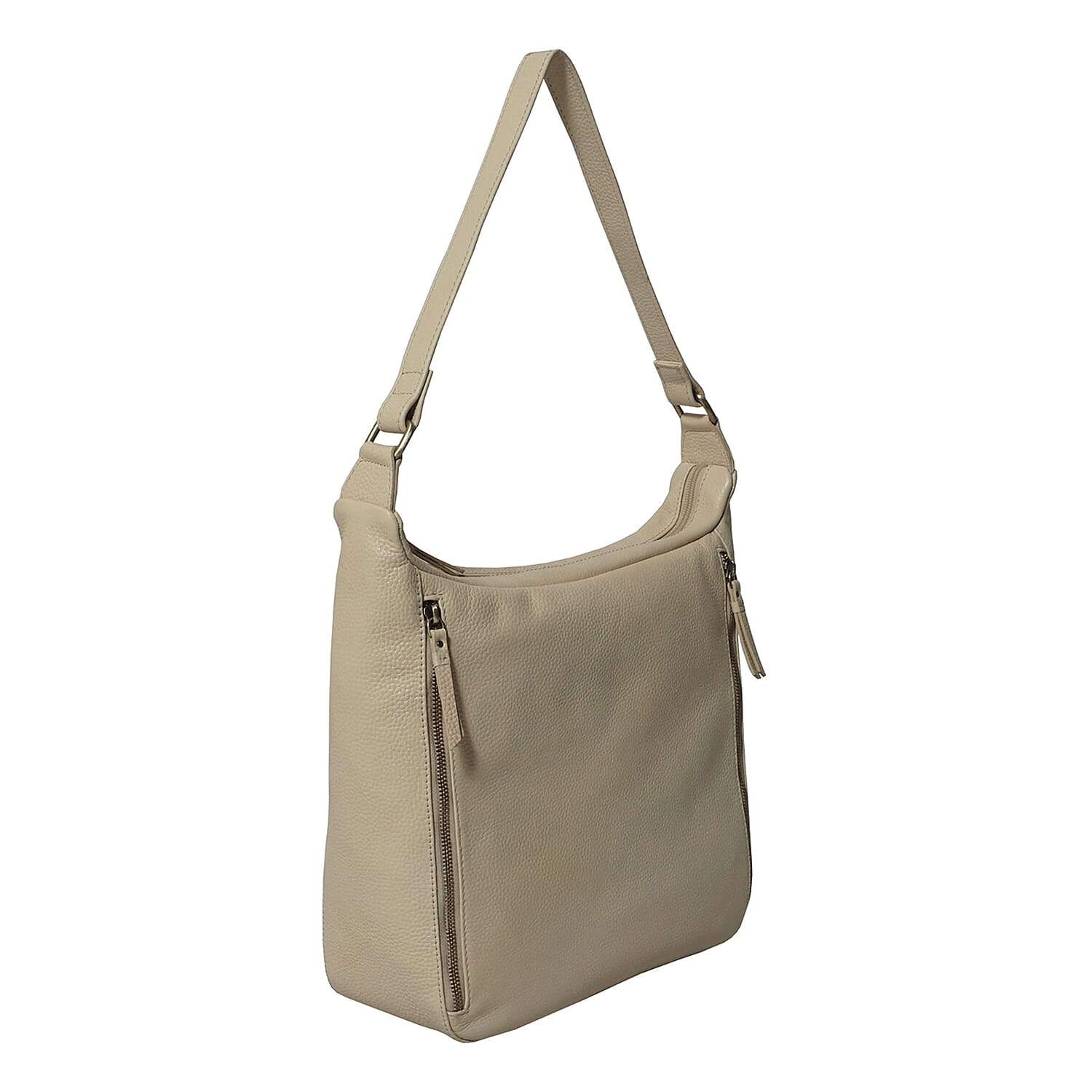 ASSOTS LONDON Pamela Genuine Pebble Grain Leather Hobo Shoulder Bag - Off White