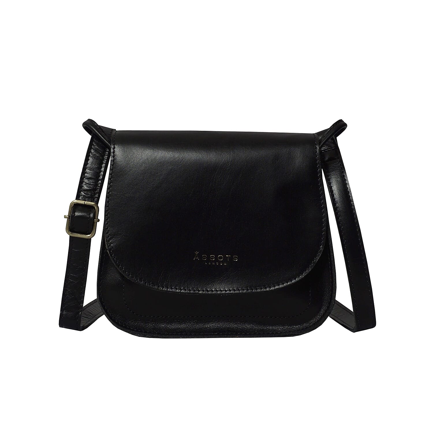 ASSOTS LONDON Nicola Genuine Smooth Leather Fully Lined Saddle Bag (Size 20x19x8 Cm) - Black