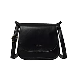ASSOTS LONDON Nicola Genuine Smooth Leather Fully Lined Saddle Bag - Black