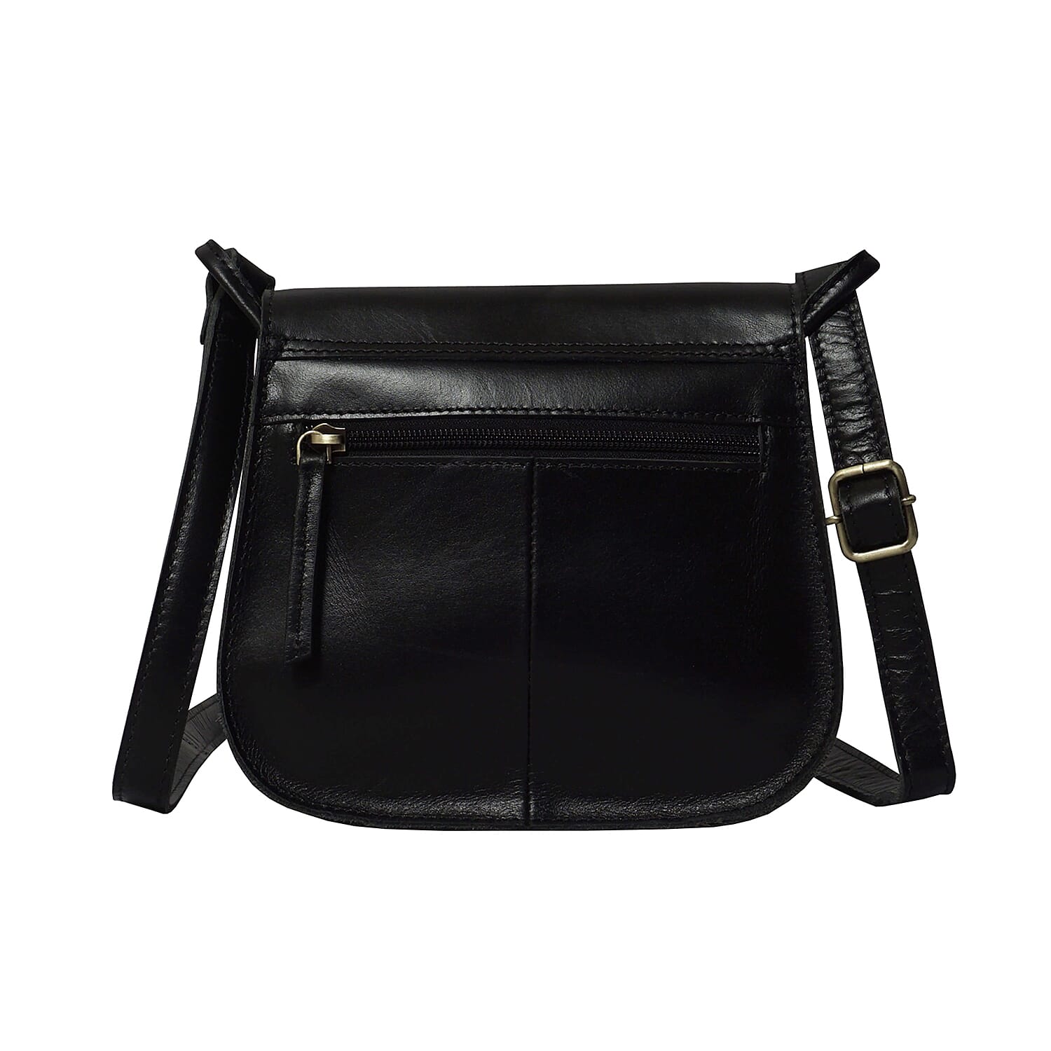 ASSOTS LONDON Nicola Genuine Smooth Leather Fully Lined Saddle Bag (Size 20x19x8 Cm) - Black