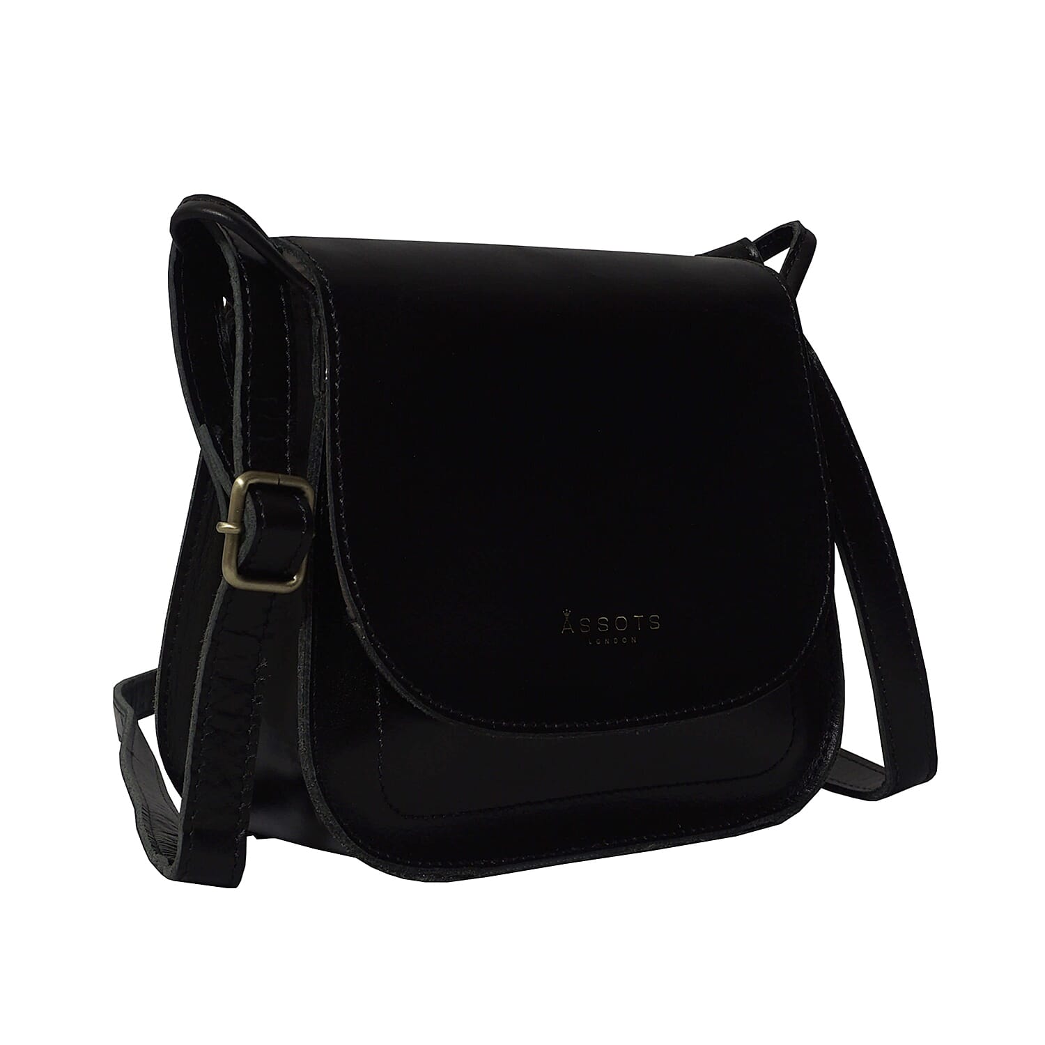 ASSOTS LONDON Nicola Genuine Smooth Leather Fully Lined Saddle Bag (Size 20x19x8 Cm) - Black