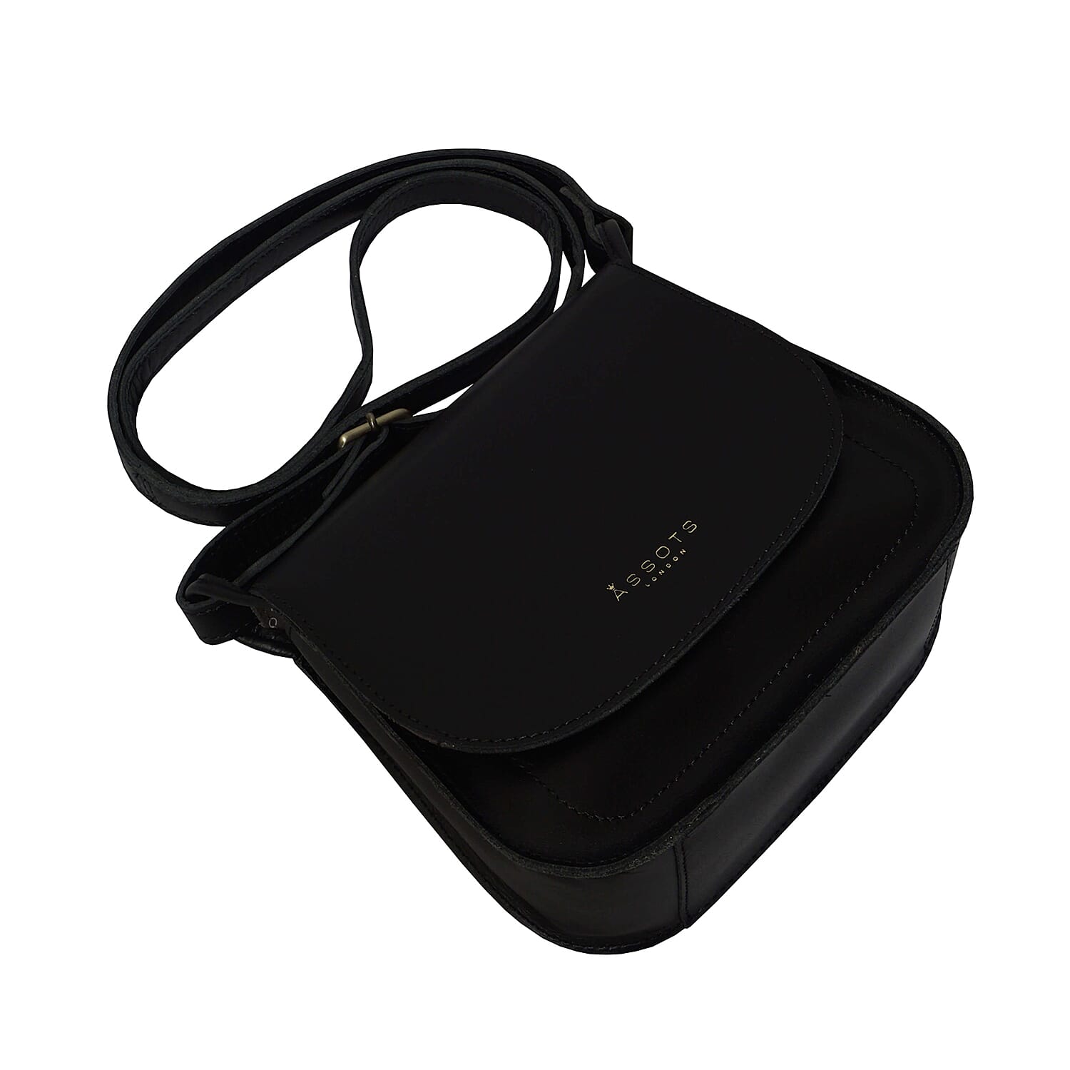 ASSOTS LONDON Nicola Genuine Smooth Leather Fully Lined Saddle Bag (Size 20x19x8 Cm) - Black