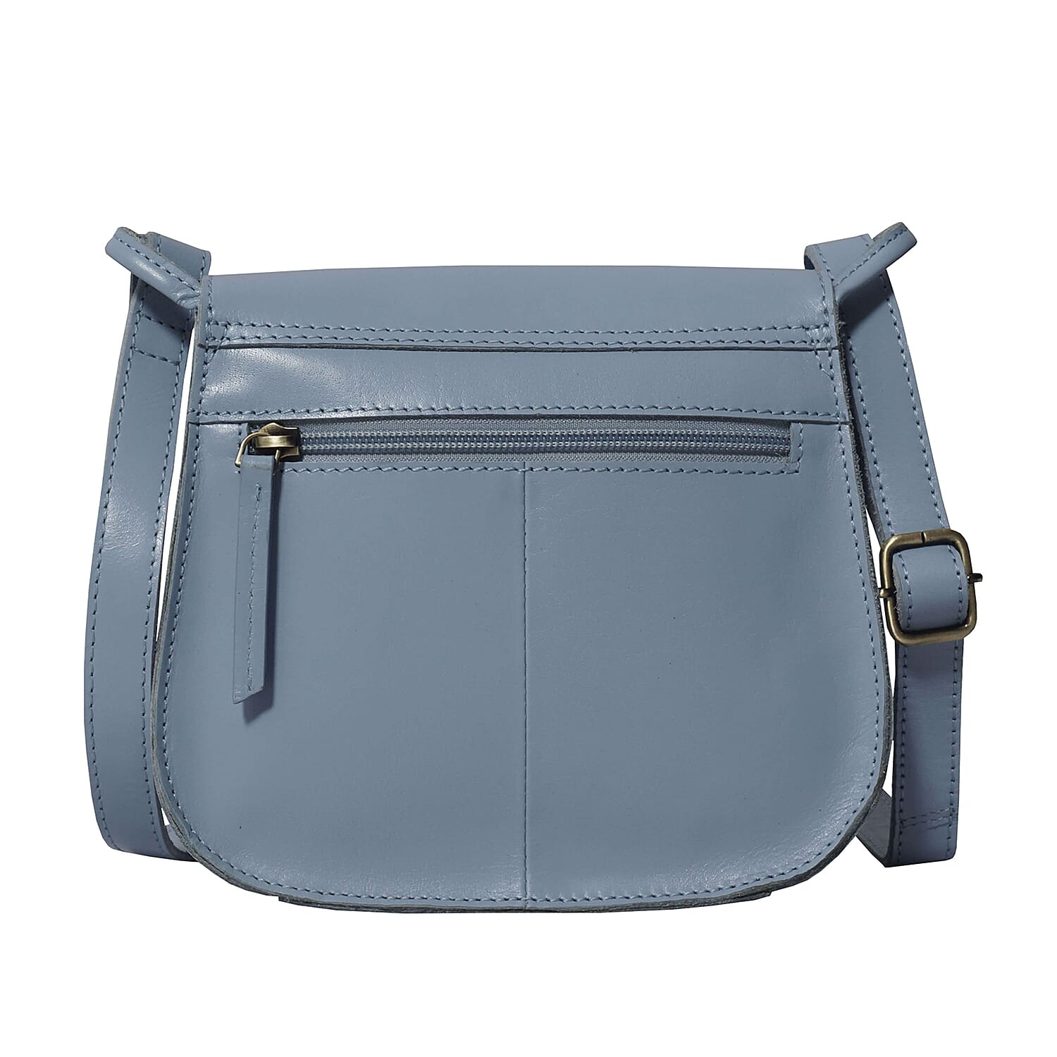 ASSOTS LONDON Nicola Genuine Leather Fully Lined Saddle Bag (Size 19x18x9 Cm) - Pastel Blue