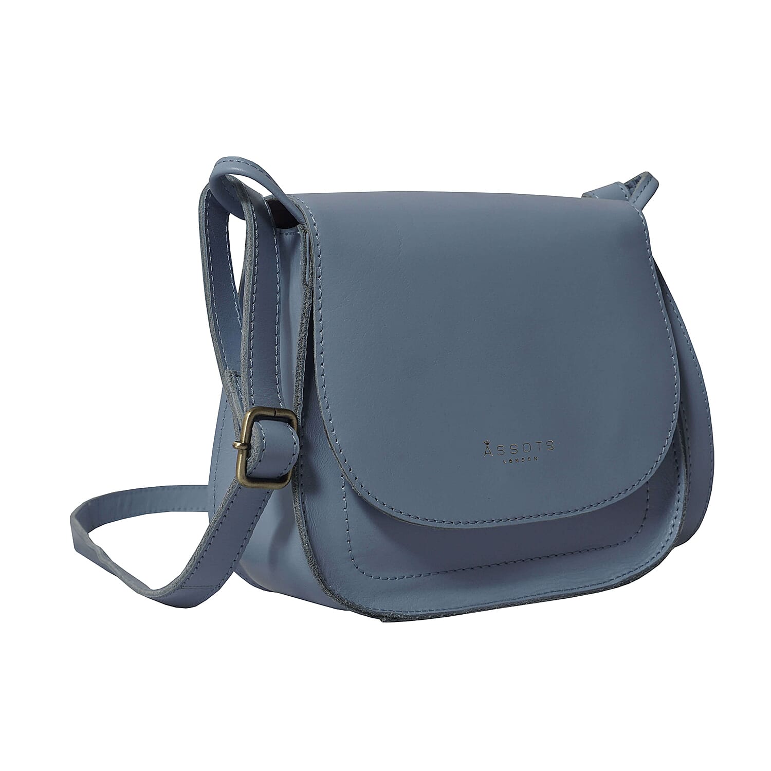 ASSOTS LONDON Nicola Genuine Leather Fully Lined Saddle Bag (Size 19x18x9 Cm) - Pastel Blue
