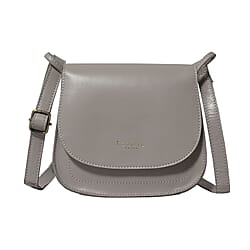 ASSOTS LONDON Nicola Genuine Croc Leather Fully Lined Saddle Bag - Ice Grey