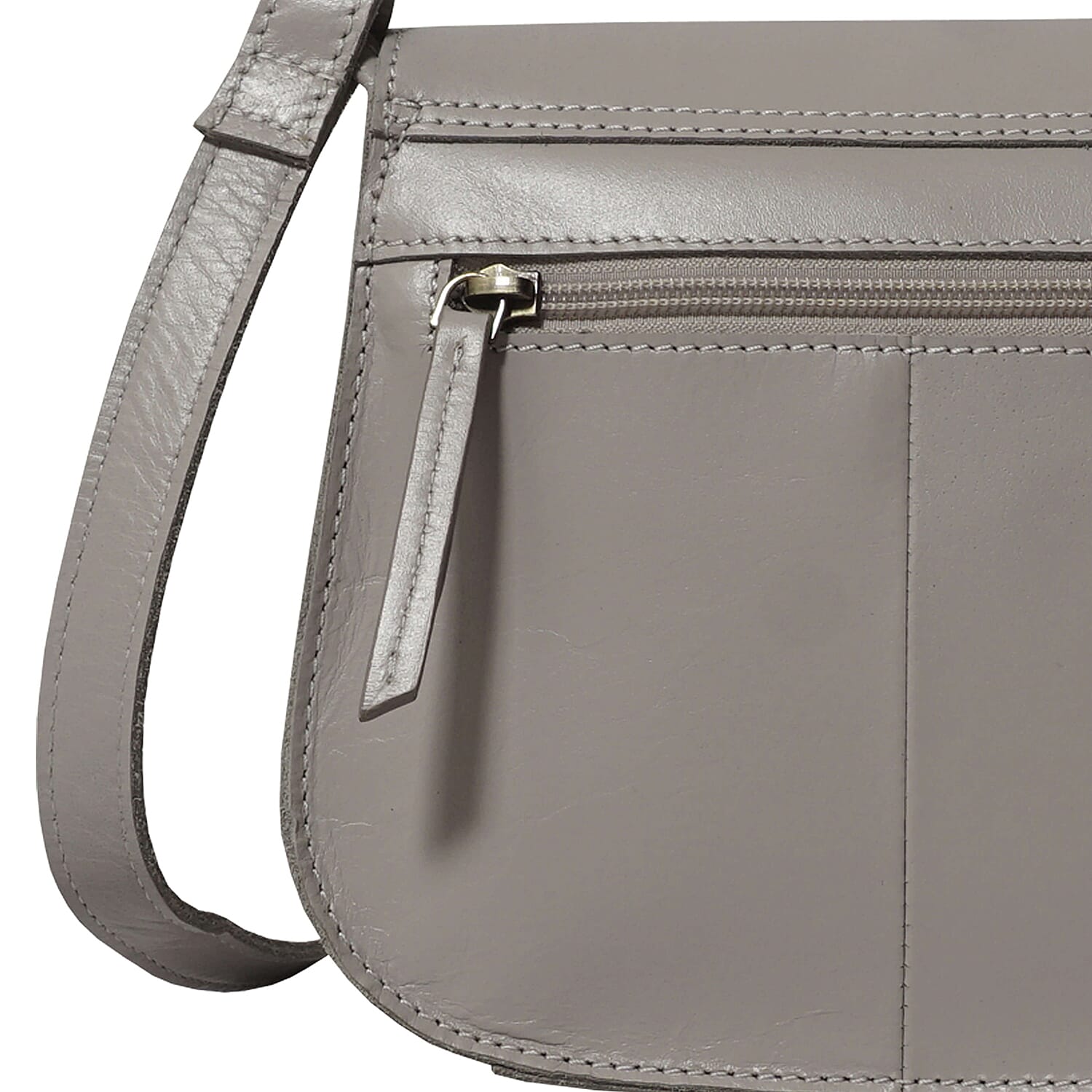 ASSOTS LONDON Nicola Genuine Leather Fully Lined Saddle Bag (Size 20x19x8 Cm) - Ice Grey