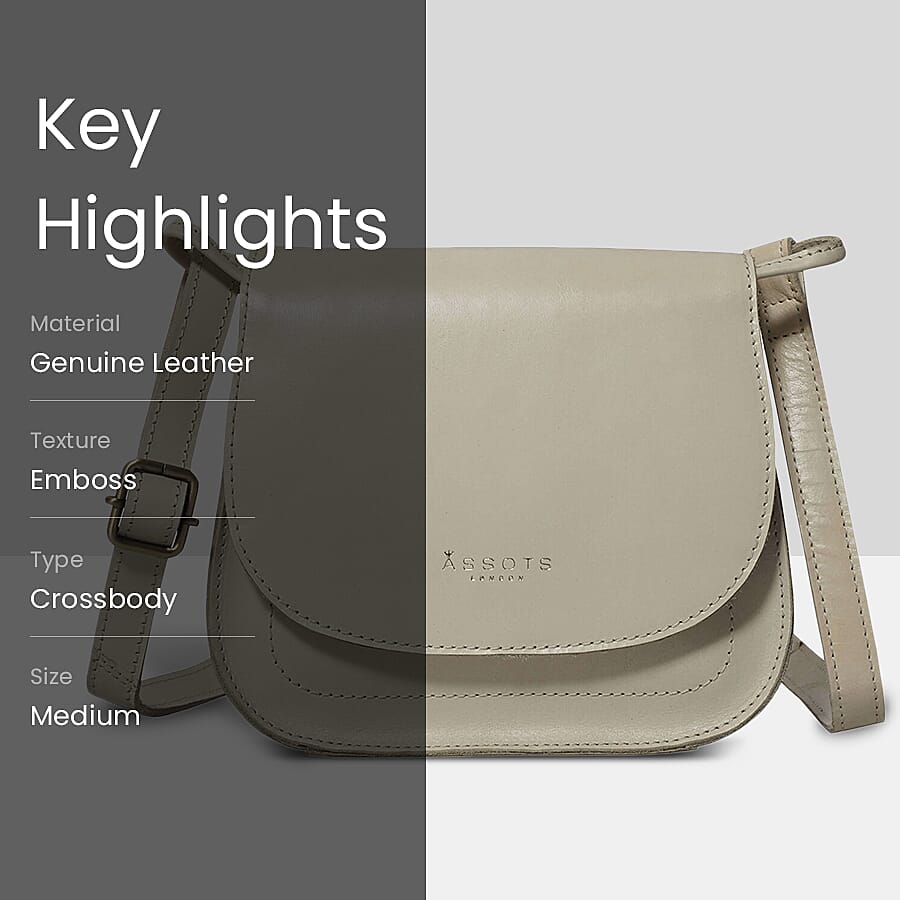 ASSOTS LONDON Nicola Genuine Leather Fully Lined Saddle Bag (Size 19x18x9 Cm) - Off White